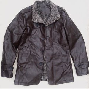 Fleece Lined Chocolate Brown Faux Leather Jacket